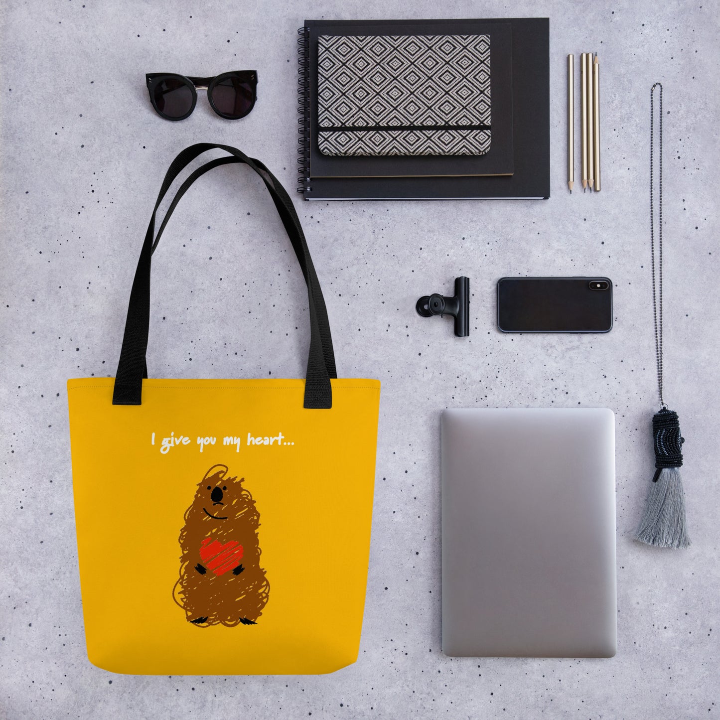 【送料無料】I give you my heart... イエロー|全面プリントトートバック