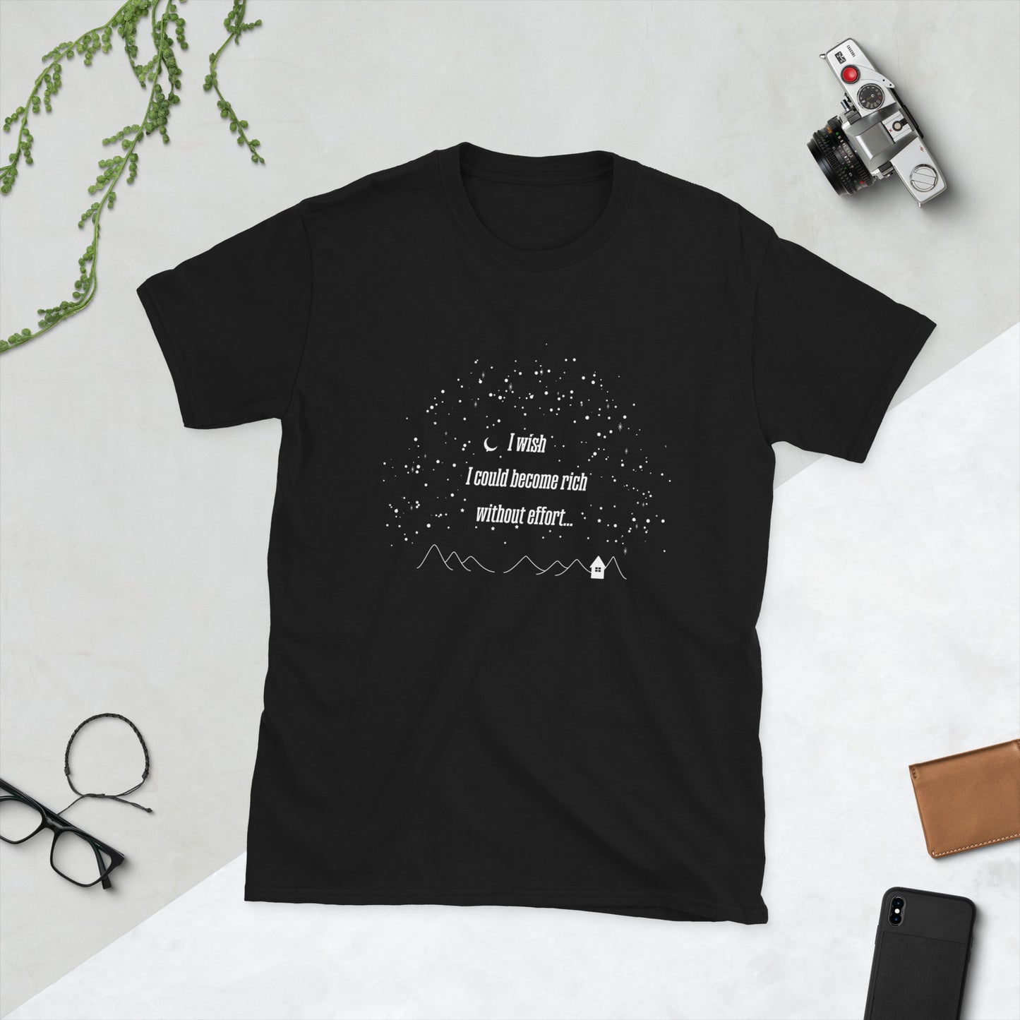 【送料無料】I wish I could become rich without effort…｜Ｔシャツ（ブラック）