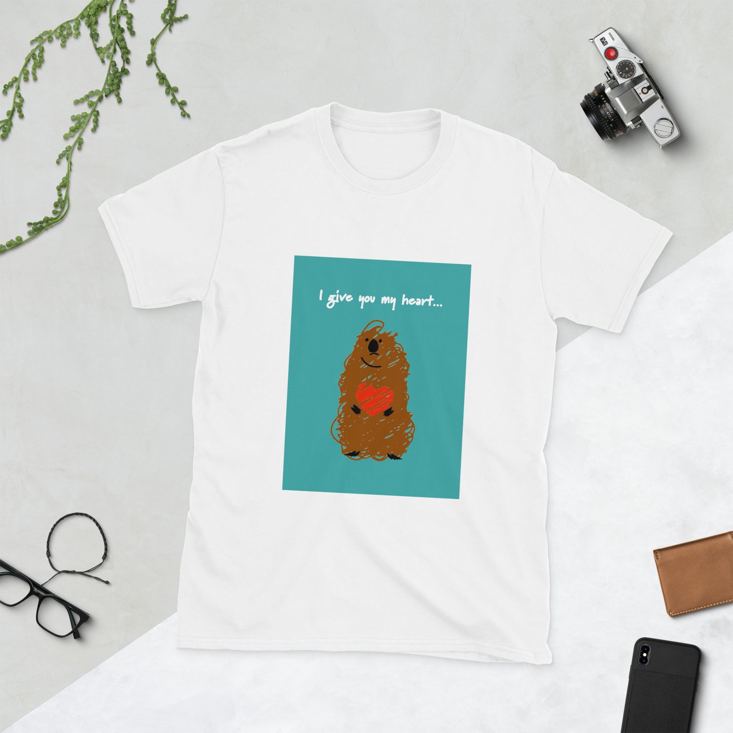 【送料無料】I give you my heart... エメラルドグリーン｜Ｔシャツ（ホワイト・ブラック）