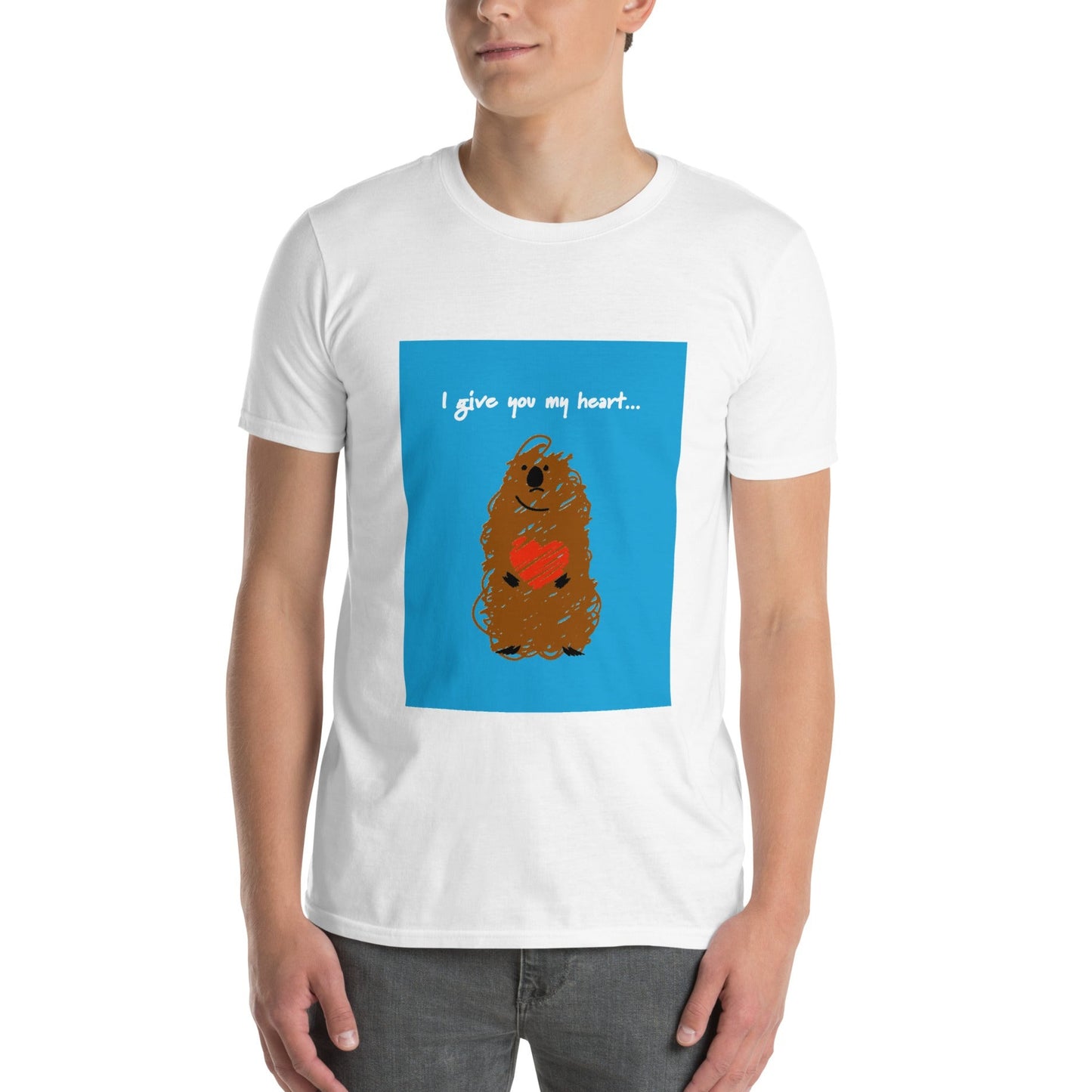 【送料無料】I give you my heart... スカイブルー｜Ｔシャツ（ホワイト・ブラック）