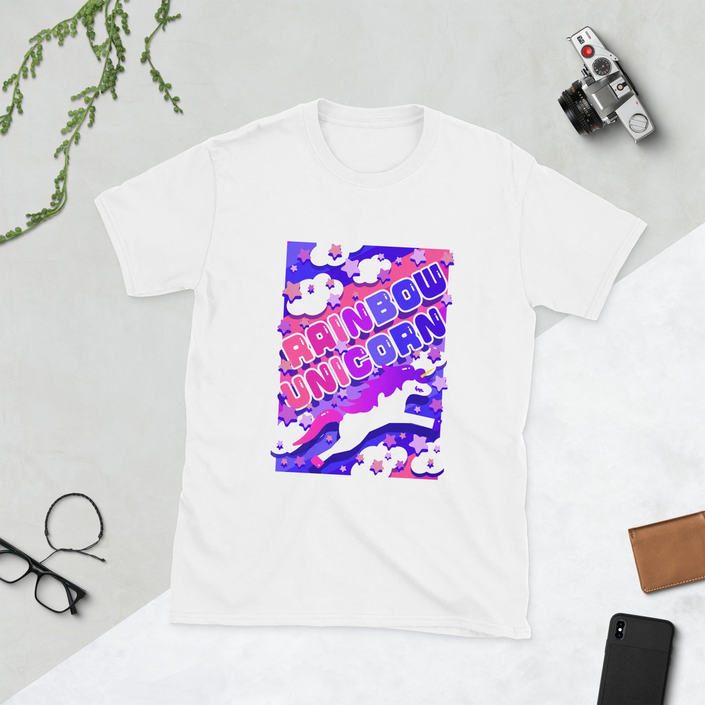 【送料無料】RAINBOW UNICORN バイオレット｜Ｔシャツ（ホワイト・ブラック）